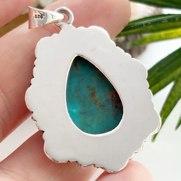 Pure Sterling Silver 925 Genuine Turquoise Pendant Southwest Navajo Style New - Picture 10 of 11